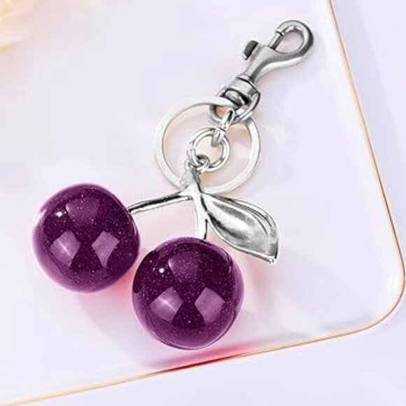 Cherry Purple Keychain Sparkle Bag Charm - Picture 1 of 7